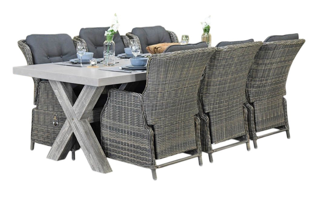 Norwich-Darwin verstelbare Tuinset 6 Personen - Polystone, Vintage Antique Grey / Kobo Grey