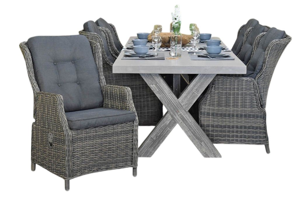 Norwich-Darwin verstelbare Tuinset 6 Personen - Polystone, Vintage Antique Grey / Kobo Grey