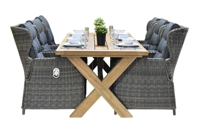Norwich-Barcelona verstelbare Tuinset 6 Personen - Teak / Kobo Grey