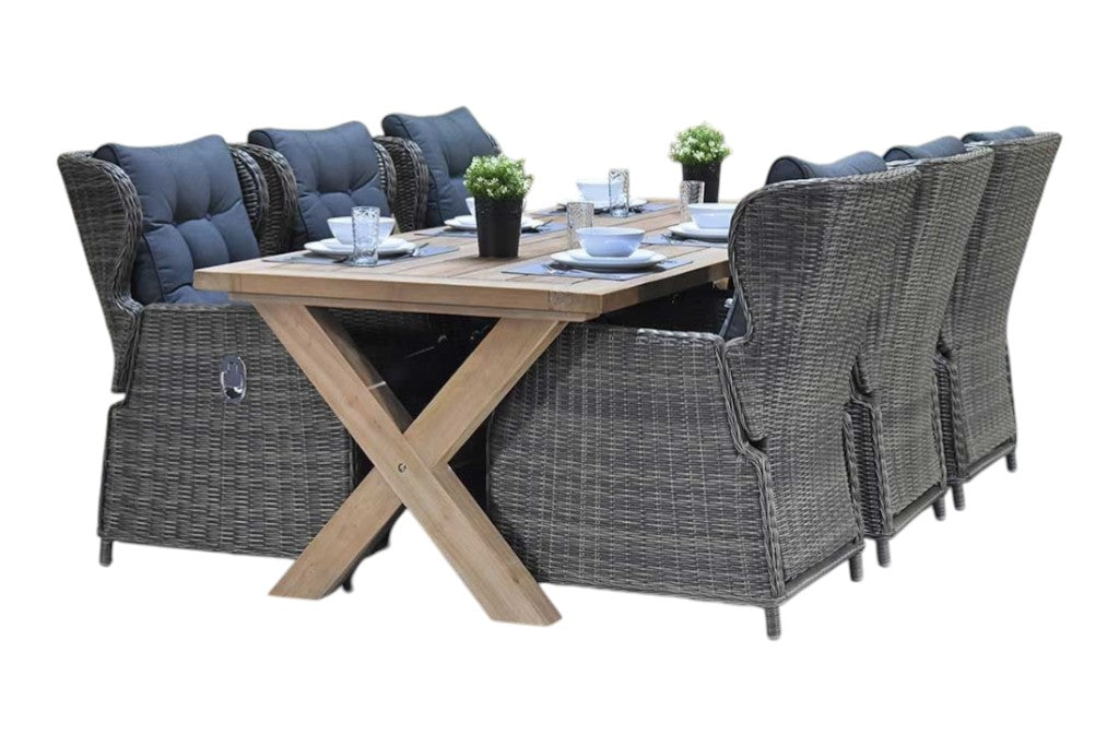 Norwich-Barcelona verstelbare Tuinset 6 Personen - Teak / Kobo Grey