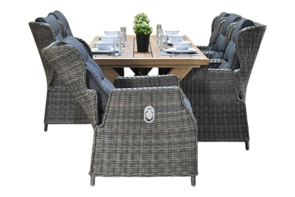 Norwich-Barcelona verstelbare Tuinset 6 Personen - Teak / Kobo Grey