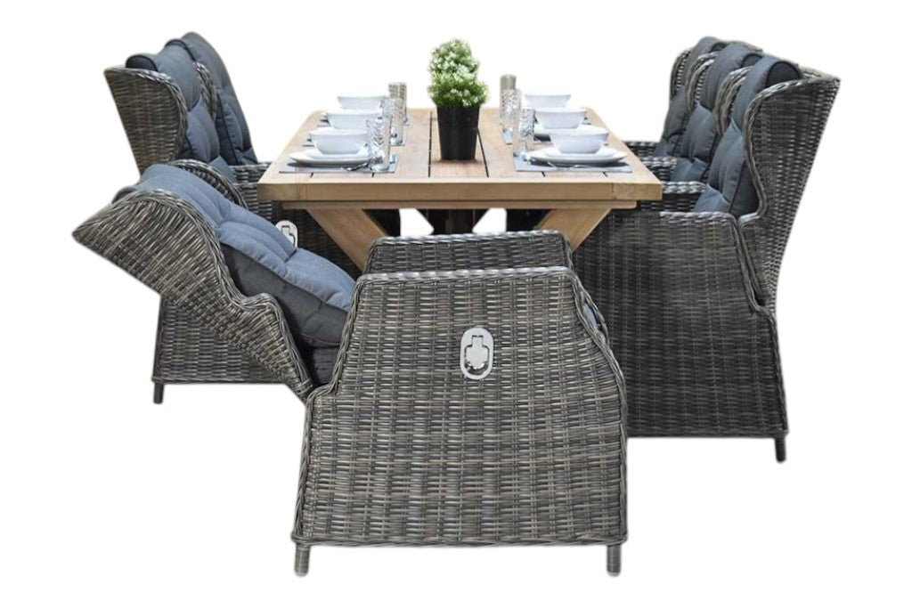 Norwich-Barcelona verstelbare Tuinset 6 Personen - Teak / Kobo Grey