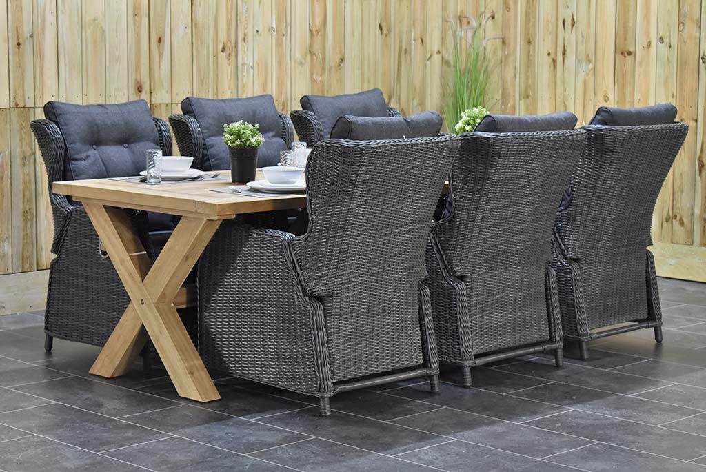 Norwich-Barcelona verstelbare Tuinset 6 Personen - Teak / Rock Grey