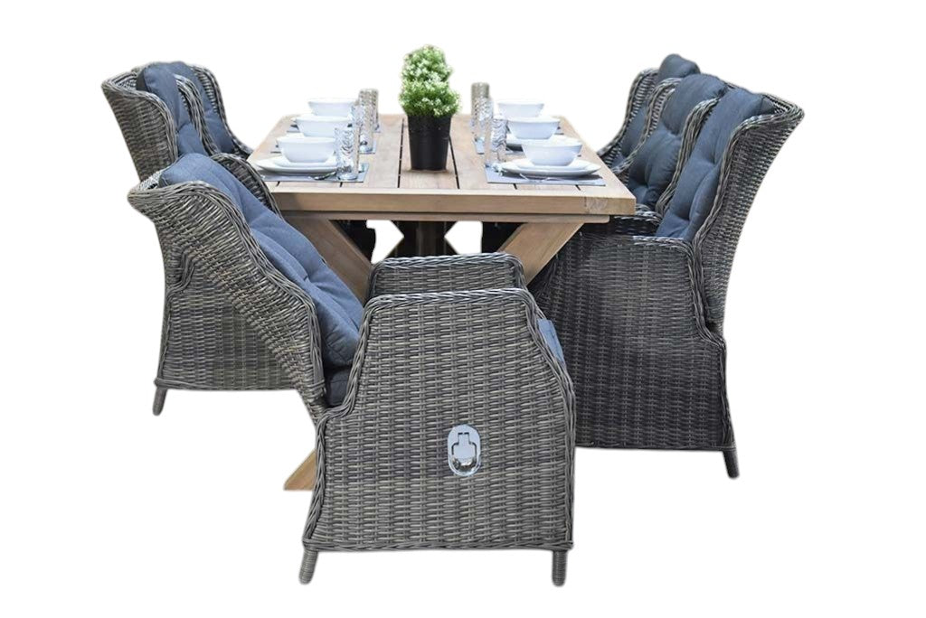 Norwich-Darwin verstelbare Tuinset 6 Personen - Teak / Kobo Grey
