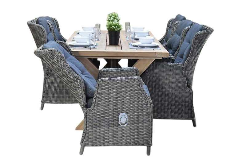Norwich-Darwin verstelbare Tuinset 6 Personen - Teak / Kobo Grey