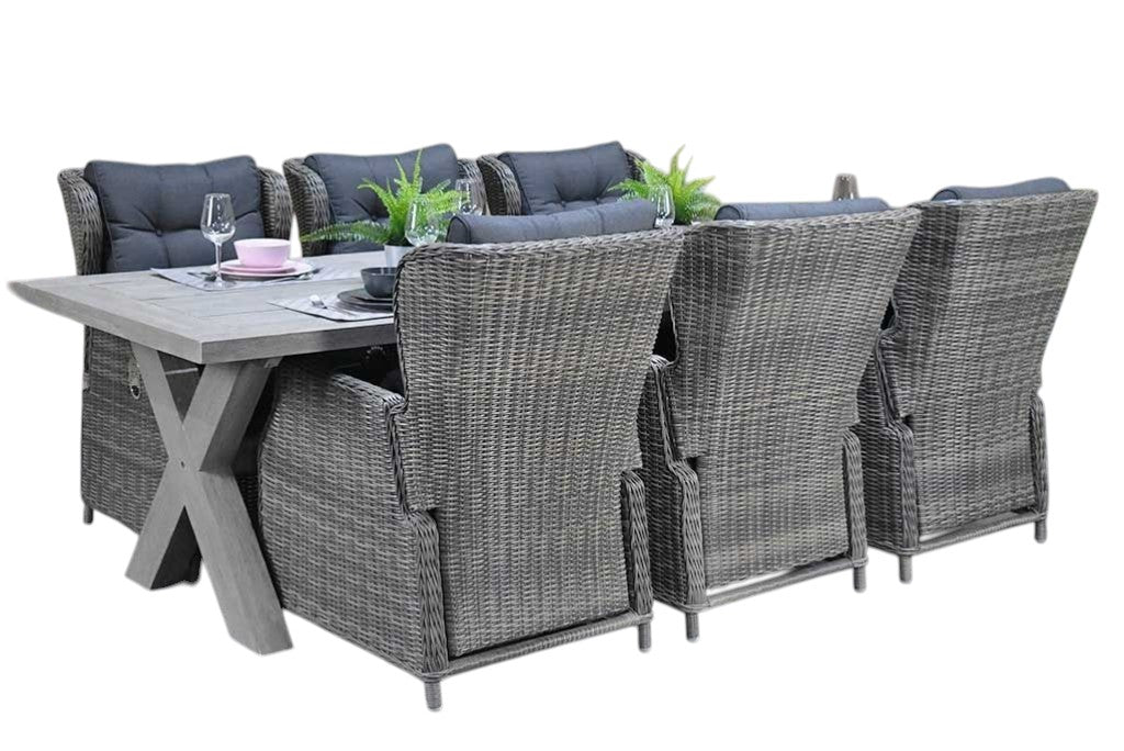 Norwich-Barcelona verstelbare Tuinset 6 Personen - Acacia / Kobo Grey