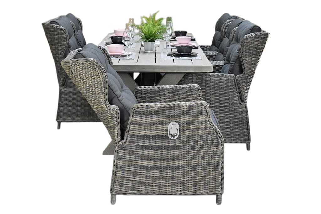 Norwich-Barcelona verstelbare Tuinset 6 Personen - Acacia / Kobo Grey