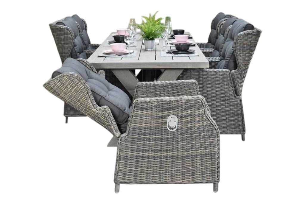Norwich-Barcelona verstelbare Tuinset 6 Personen - Acacia / Kobo Grey