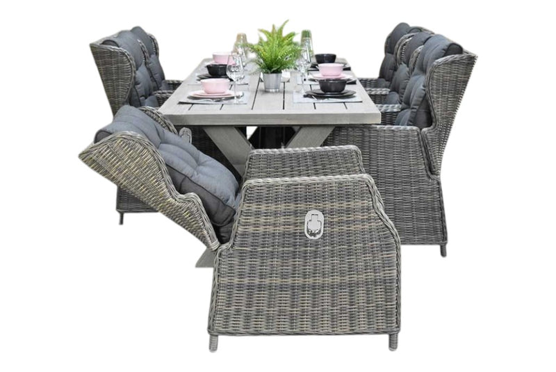 Norwich-Barcelona verstelbare Tuinset 6 Personen - Acacia / Kobo Grey