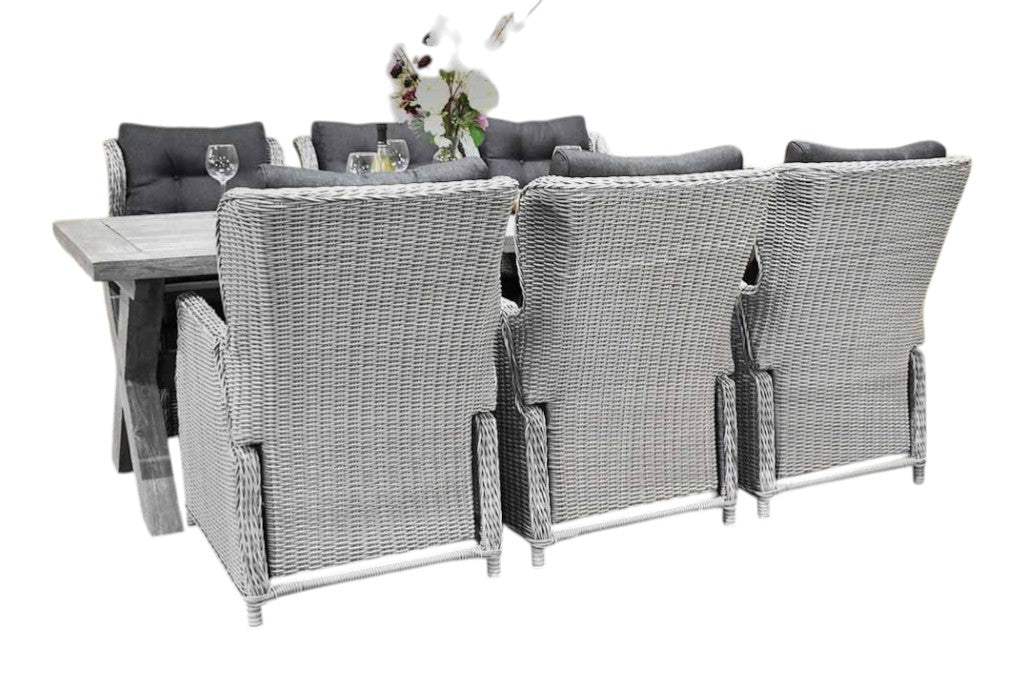 Norwich-Barcelona verstelbare Tuinset 6 Personen - Acacia / Light Kobo Grey