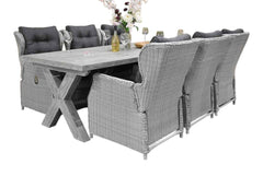 Norwich-Barcelona verstelbare Tuinset 6 Personen - Acacia / Light Kobo Grey