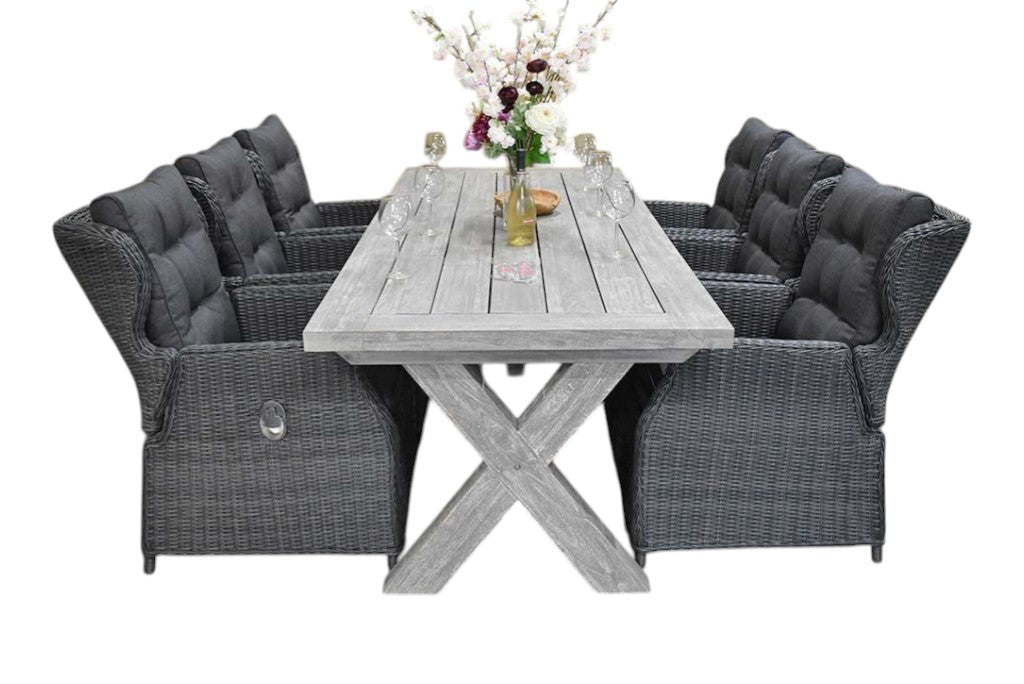 Norwich-Barcelona verstelbare Tuinset 6 Personen - Acacia / Rock Grey
