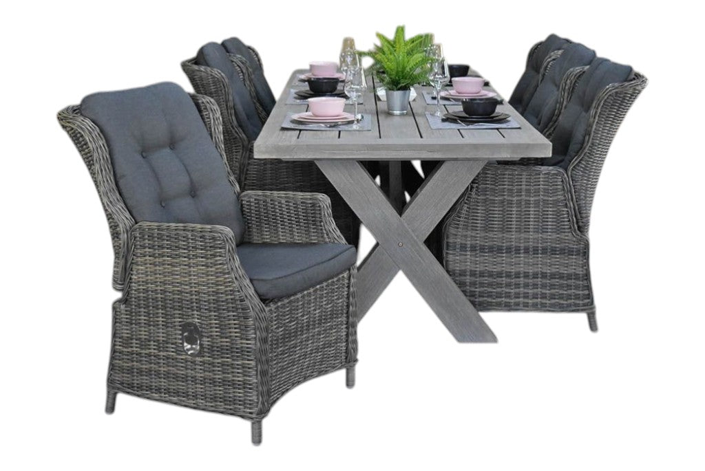 Norwich-Darwin verstelbare Tuinset 6 Personen - Acacia / Kobo Grey