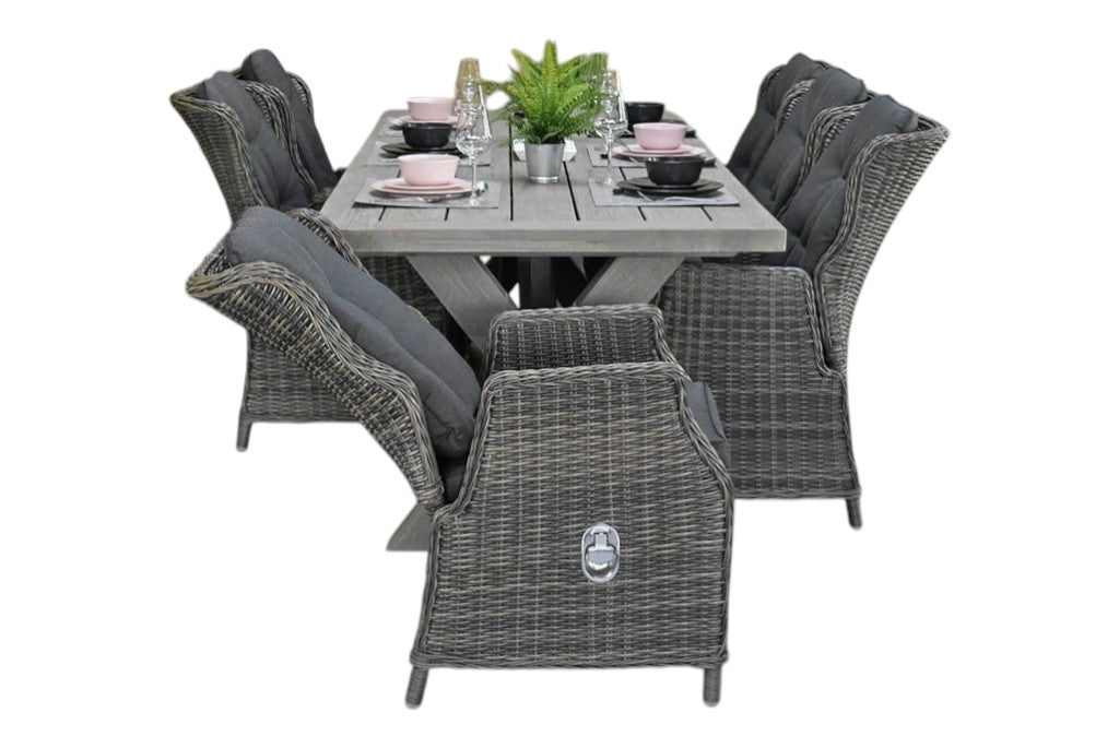 Norwich-Darwin verstelbare Tuinset 6 Personen - Acacia / Kobo Grey