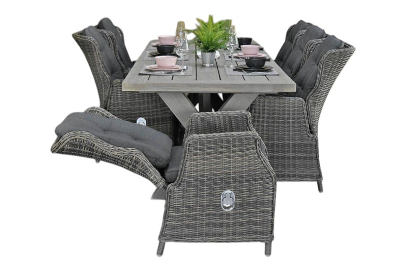 Norwich-Darwin verstelbare Tuinset 6 Personen - Acacia / Kobo Grey