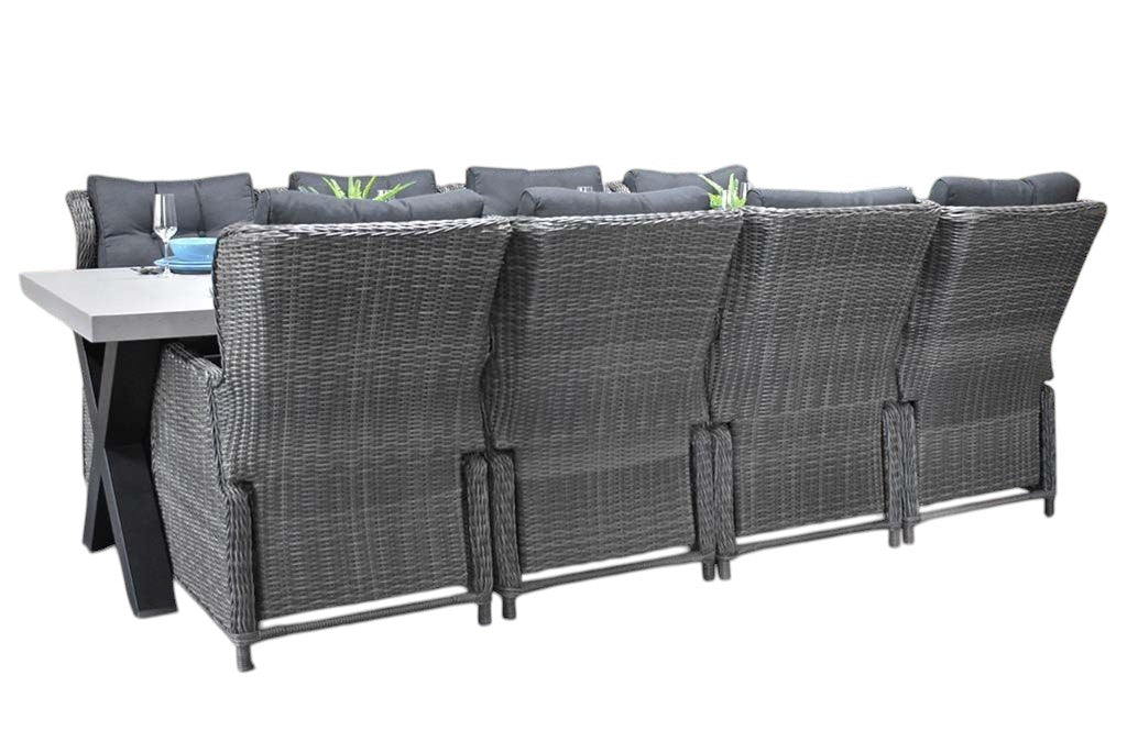 Norwich-Barcelona verstelbare Tuinset 8 Personen - Polystone, Gepoedercoat staal / Kobo Grey