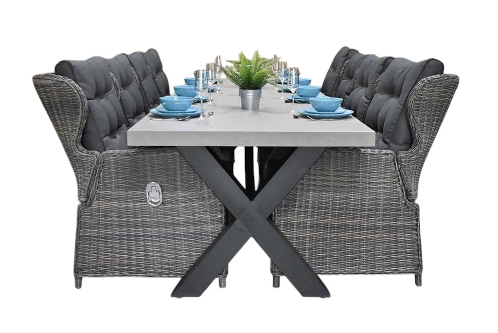 Norwich-Barcelona verstelbare Tuinset 8 Personen - Polystone, Gepoedercoat staal / Kobo Grey