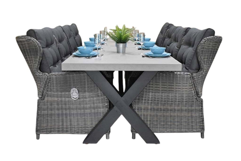 Norwich-Barcelona verstelbare Tuinset 8 Personen - Polystone, Gepoedercoat staal / Kobo Grey