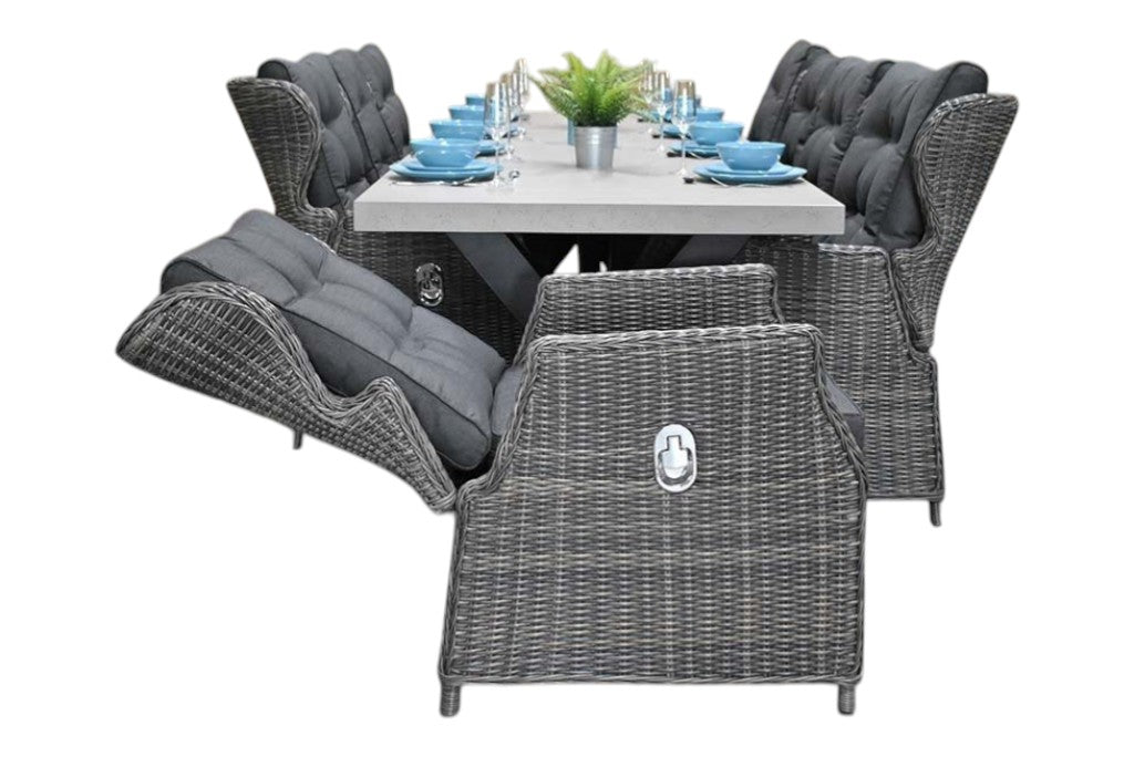 Norwich-Barcelona verstelbare Tuinset 8 Personen - Polystone, Gepoedercoat staal / Kobo Grey