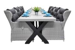 Norwich-Barcelona verstelbare Tuinset 8 Personen - Polystone, Gepoedercoat staal / Light Kobo Grey