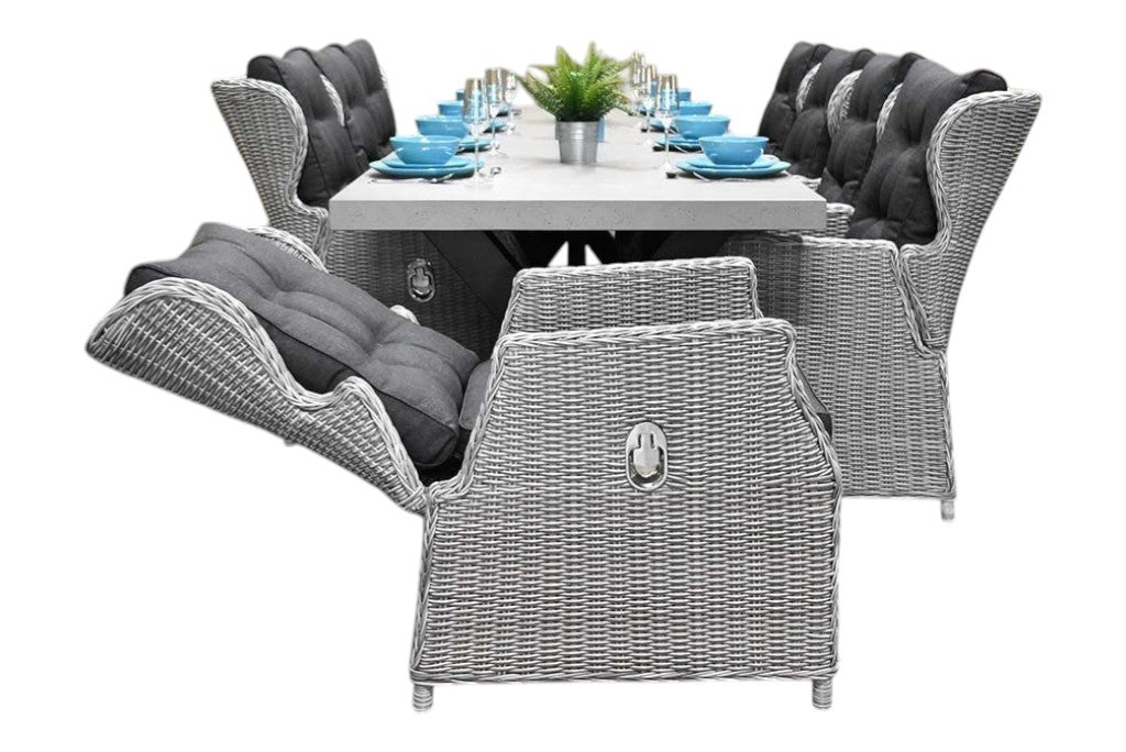 Norwich-Barcelona verstelbare Tuinset 8 Personen - Polystone, Gepoedercoat staal / Light Kobo Grey