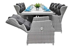 Norwich-Barcelona verstelbare Tuinset 8 Personen - Polystone, Gepoedercoat staal / Light Kobo Grey