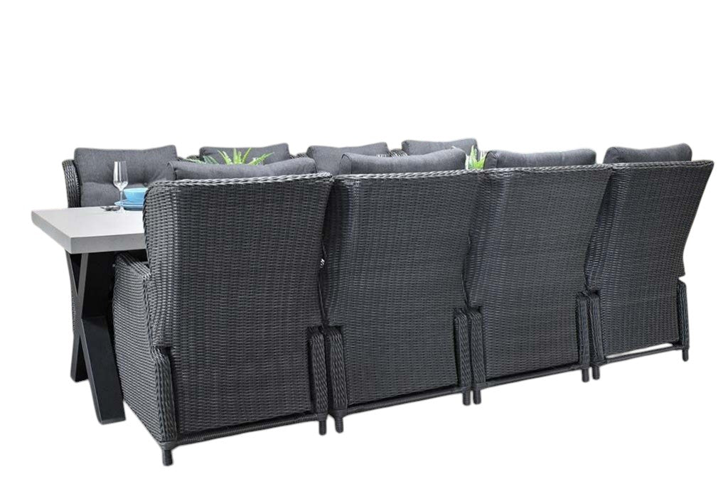 Norwich-Barcelona verstelbare Tuinset 8 Personen - Polystone, Gepoedercoat staal / Rock Grey