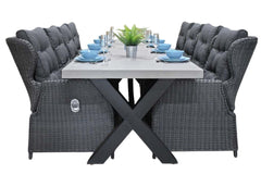 Norwich-Barcelona verstelbare Tuinset 8 Personen - Polystone, Gepoedercoat staal / Rock Grey