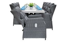 Norwich-Barcelona verstelbare Tuinset 8 Personen - Polystone, Gepoedercoat staal / Rock Grey