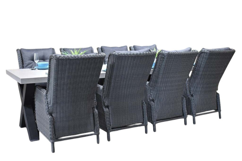 Norwich- Marling verstelbare Tuinset 8 Personen - Polystone, Gepoedercoat staal / Rock Grey