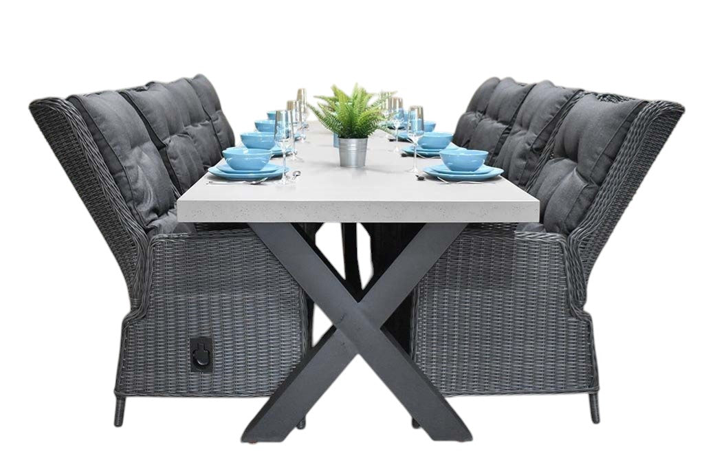 Norwich- Marling verstelbare Tuinset 8 Personen - Polystone, Gepoedercoat staal / Rock Grey