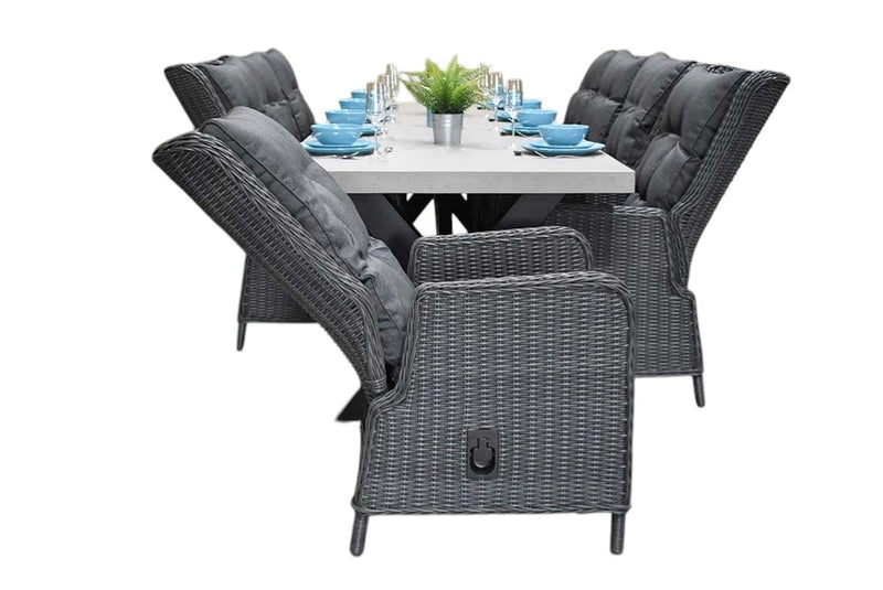 Norwich- Marling verstelbare Tuinset 8 Personen - Polystone, Gepoedercoat staal / Rock Grey