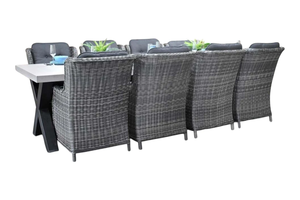 Norwich-Darwin Tuinset 8 Personen - Polystone, Gepoedercoat staal / Kobo Grey