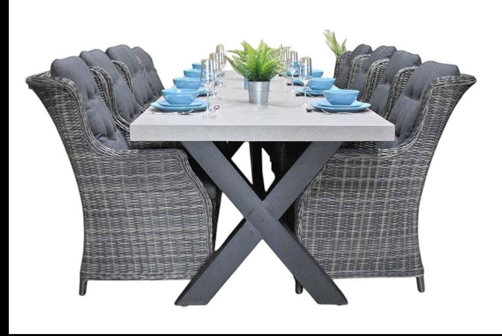 Norwich-Darwin Tuinset 8 Personen - Polystone, Gepoedercoat staal / Kobo Grey