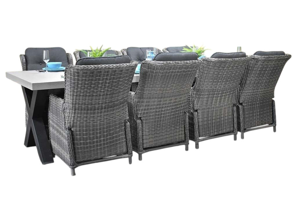 Norwich-Darwin verstelbare Tuinset 8 Personen - Polystone, Gepoedercoat staal / Kobo Grey