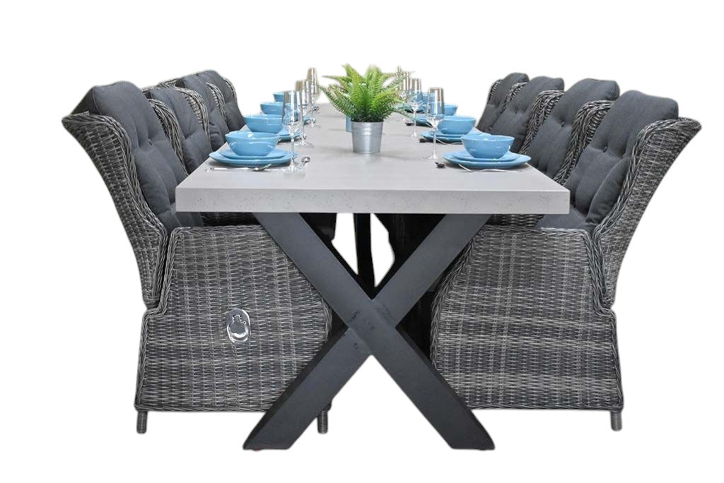 Norwich-Darwin verstelbare Tuinset 8 Personen - Polystone, Gepoedercoat staal / Kobo Grey