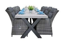 Norwich-Darwin verstelbare Tuinset 8 Personen - Polystone, Gepoedercoat staal / Kobo Grey