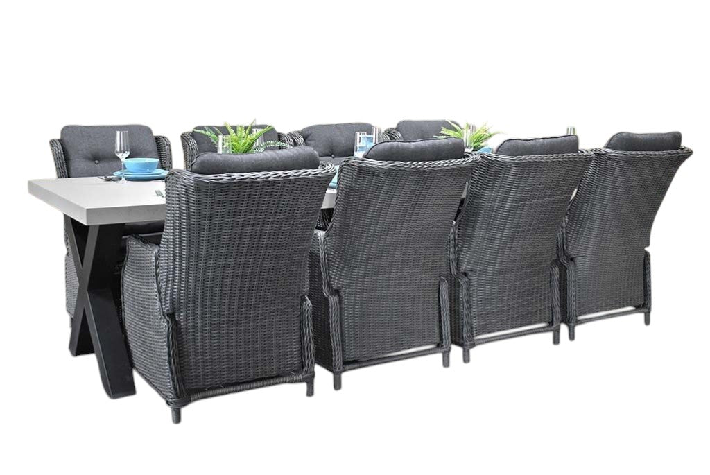 Norwich-Darwin verstelbare Tuinset 8 Personen - Polystone, Gepoedercoat staal / Rock Grey