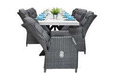 Norwich-Darwin verstelbare Tuinset 8 Personen - Polystone, Gepoedercoat staal / Rock Grey