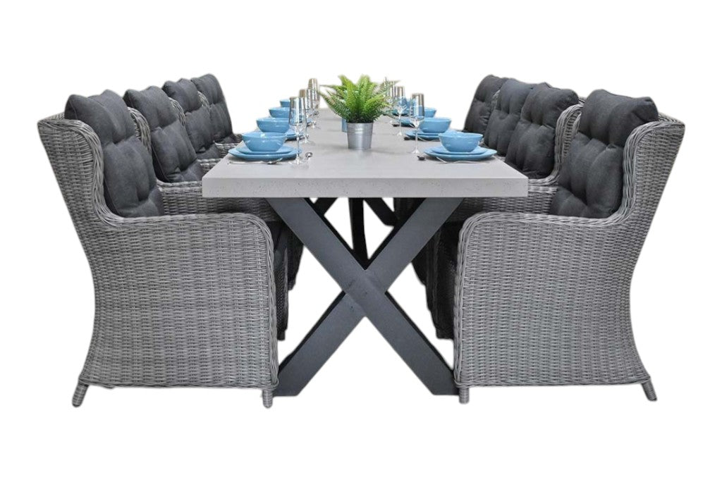 Norwich-Delano Tuinset 8 Personen - Polystone, Gepoedercoat staal / Natural Grey
