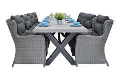 Norwich-Delano Tuinset 8 Personen - Polystone, Gepoedercoat staal / Natural Grey