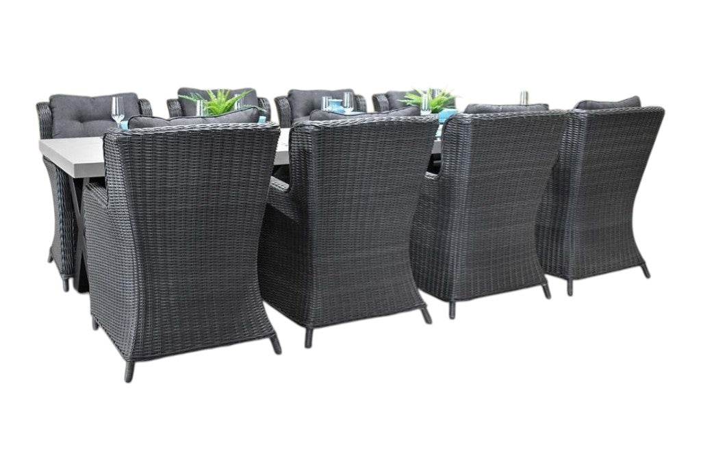 Norwich-Delano Tuinset 8 Personen - Polystone, Gepoedercoat staal / Rock Grey