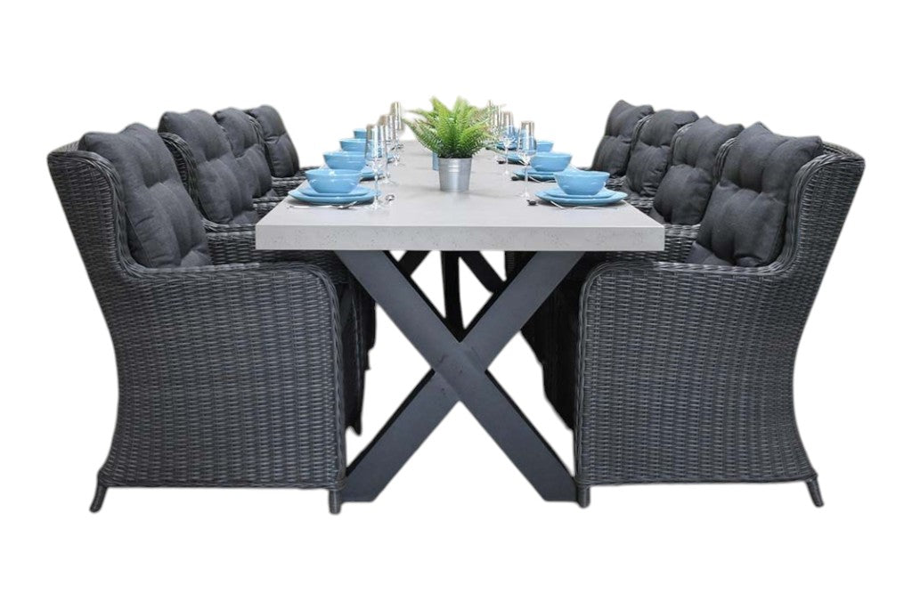 Norwich-Delano Tuinset 8 Personen - Polystone, Gepoedercoat staal / Rock Grey