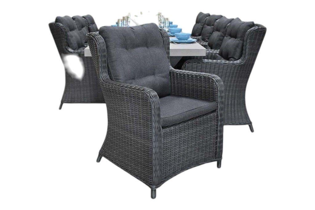 Norwich-Delano Tuinset 8 Personen - Polystone, Gepoedercoat staal / Rock Grey