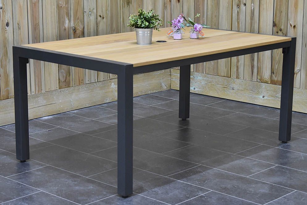 Oklahoma tuintafel 160x100 teak Dark Grey - vooraanzicht - Outnest