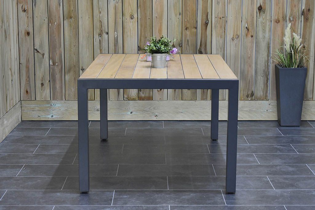 Oklahoma tuintafel 160x100 teak Dark Grey - zijaanzicht - Outnest