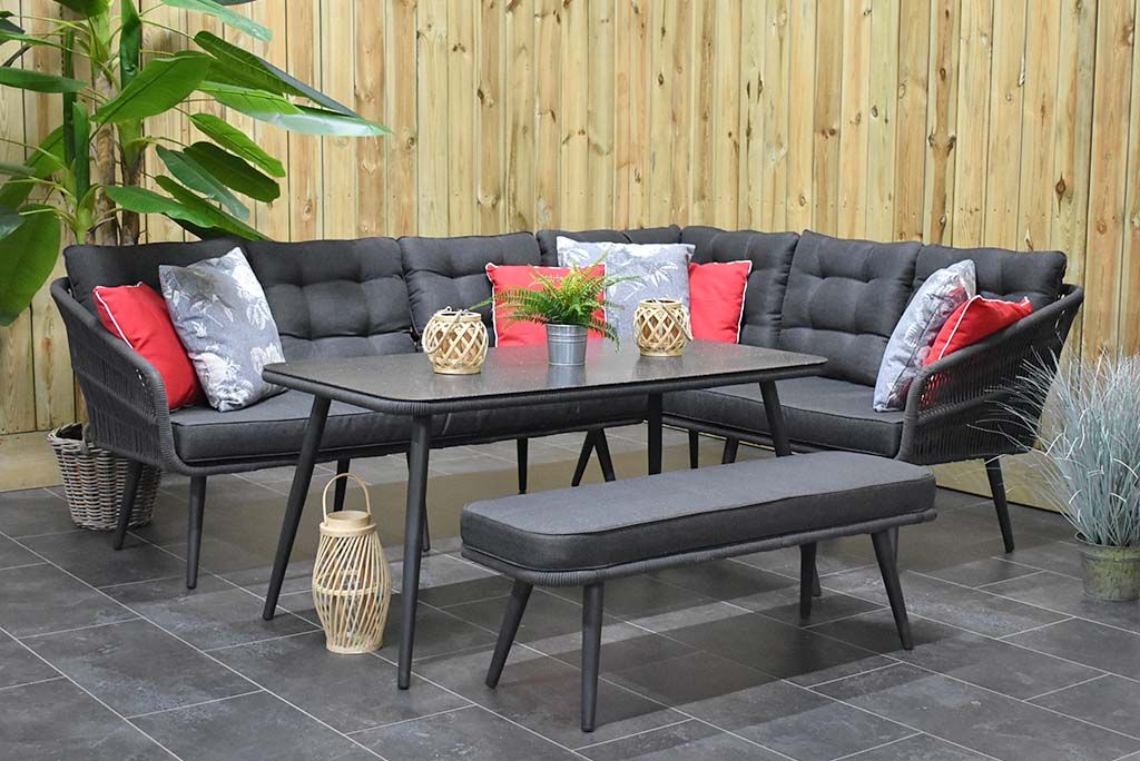 Positano loungeset hoekbank Antracite spiegelbeeld - tafeldetail - Outnest Prestige
