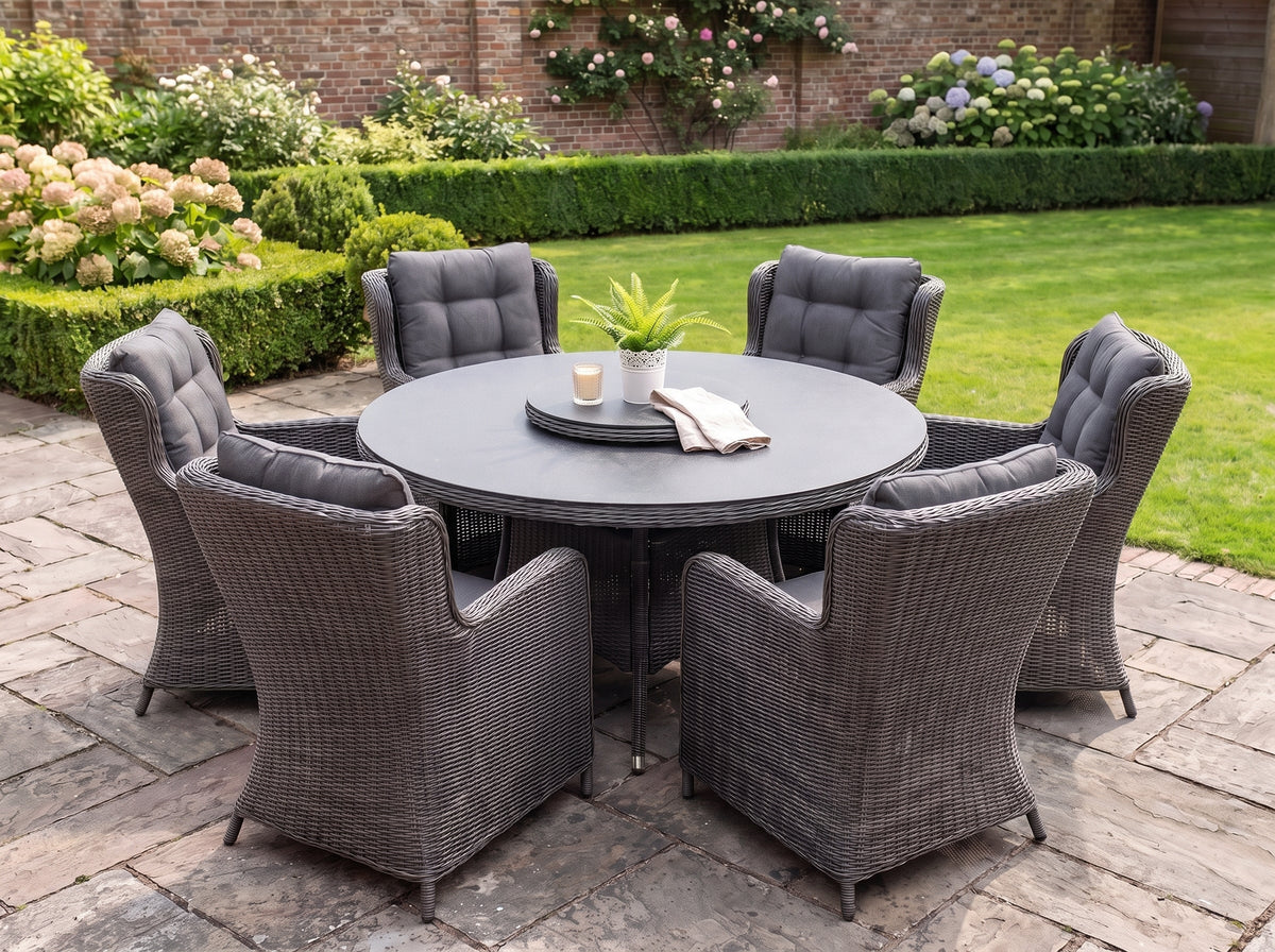 Rio-Delano Tuinset 6 Personen - Spraystone / Rock Grey in een sfeervolle tuin - Outnest tuinmeubelen