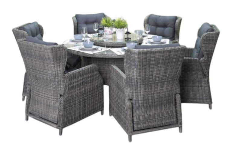 Rio-Barcelona verstelbare Tuinset 6 Personen - Glas / Kobo Grey