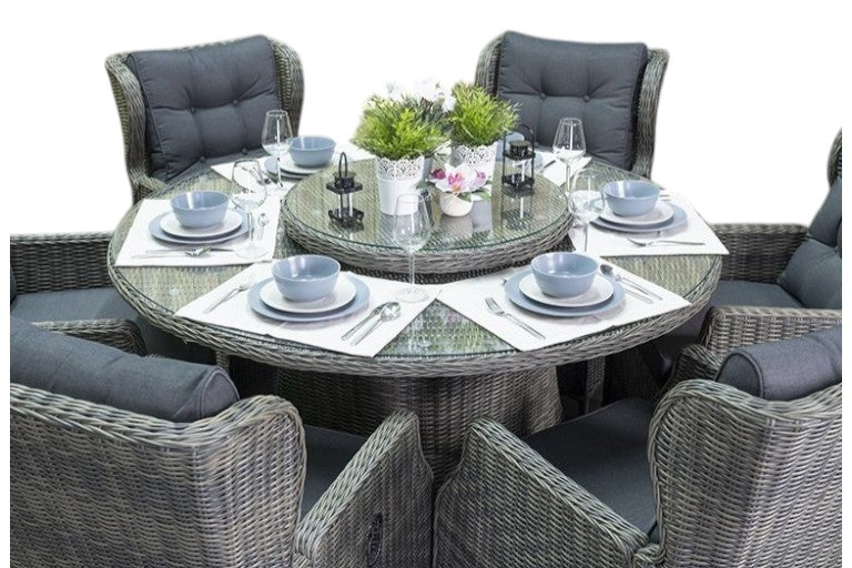 Rio-Barcelona verstelbare Tuinset 6 Personen - Glas / Kobo Grey